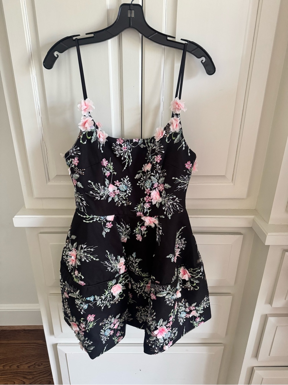 Elliatt Black Floral Midi Dress with Pink Flower Accents